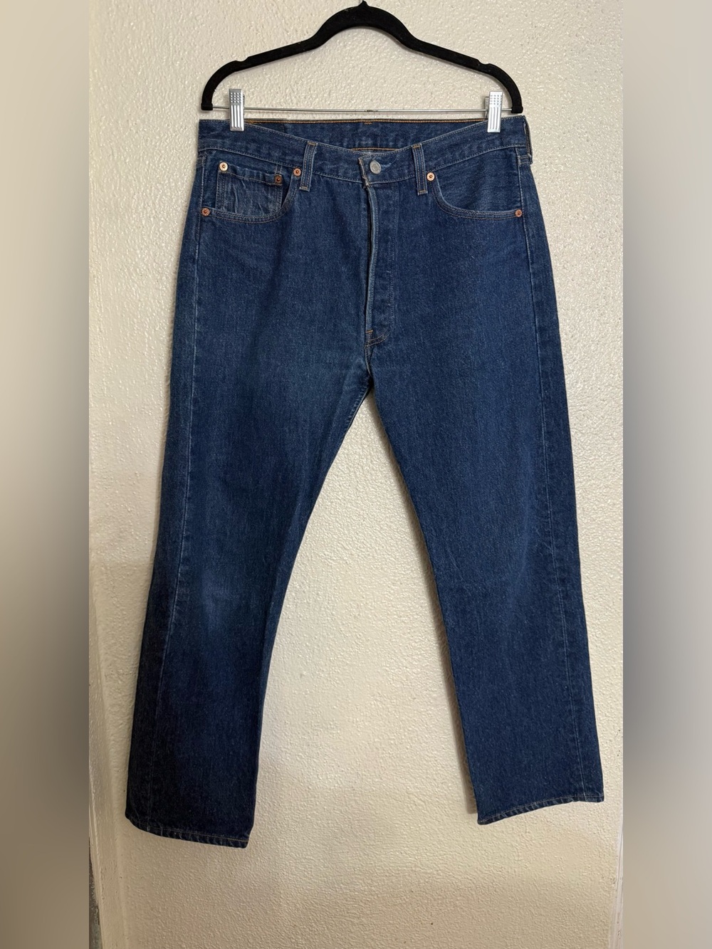 Vintage 90s Levis “501 XX” Dark Indigo Blue Denim Jeans size W35 L32 Made In USA